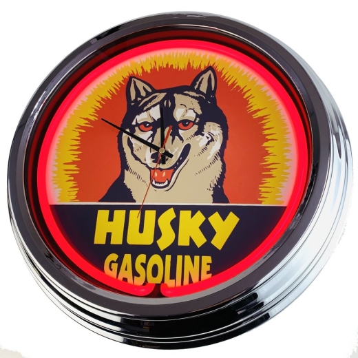 N-0388 Hustky Gasoline Große Neon-Uhr 17" Zoll Retro Wanduhr