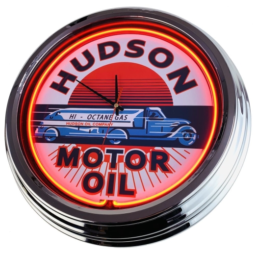 N-0389 Hudson Motor Oil Große Neon-Uhr 17" Zoll Retro Wanduhr