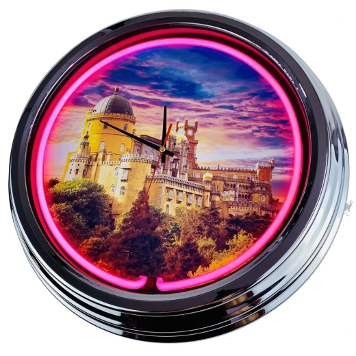 N-0411 Pena Palast Burg in Portugal Große Neon-Uhr 17" Zoll Retro Wanduhr