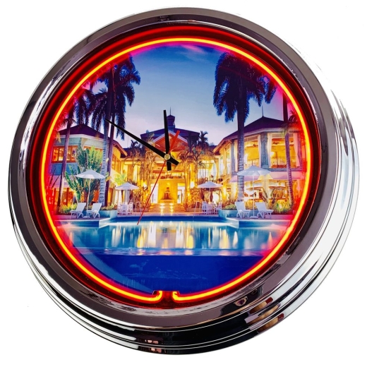 N-0412 5 Sterne Resort Traumurlaub Große Neon-Uhr 17" Zoll Retro Wanduhr