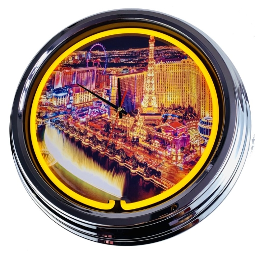 N-0414 Las Vegas Strip Große Neon-Uhr 17" Zoll Retro Wanduhr