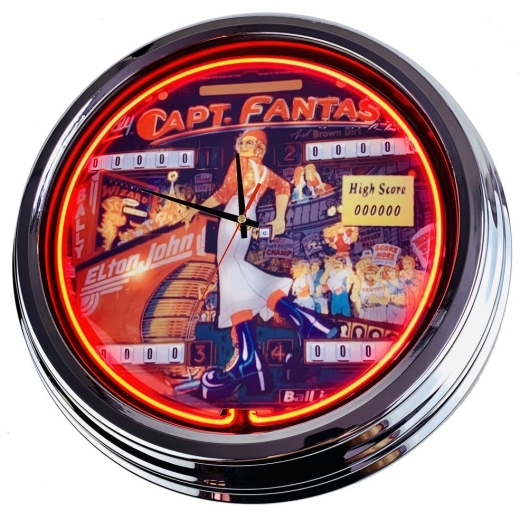 N-0419 Captain Fantastic Bally 1977 Große Neon-Uhr 17" Zoll Retro Wanduhr