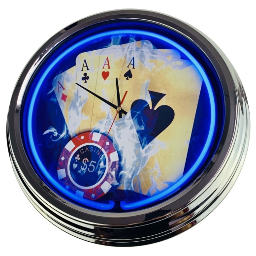 N-0425 Gamble Casino Große Neon-Uhr 17" Zoll Retro Wanduhr