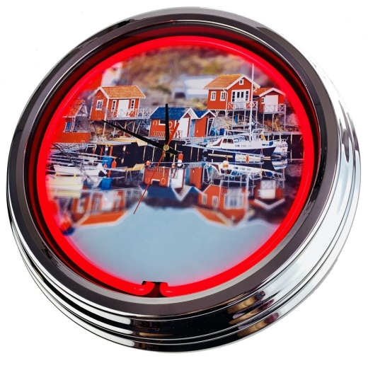 N-0427 Schweden Große Neon-Uhr 17" Zoll Retro Wanduhr