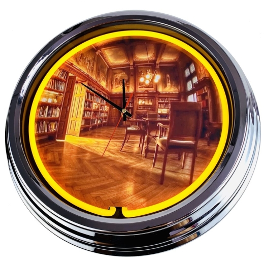 N-0434 Bibliothek Große Neon-Uhr 17" Zoll Retro Wanduhr
