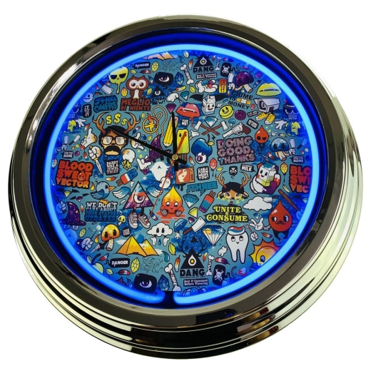 N-0438 Art Pop Up1 Große Neon-Uhr 17" Zoll Retro Wanduhr