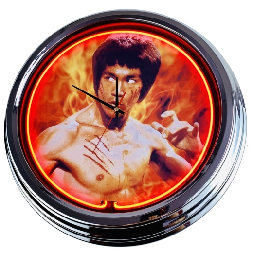 N-0442 Bruce Lee Große Neon-Uhr 17" Zoll Retro Wanduhr