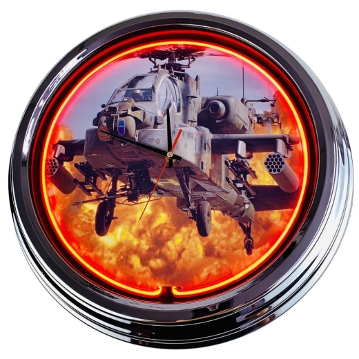 N-0446 US Militär Hubschrauber Große Neon-Uhr 17" Zoll Retro Wanduhr