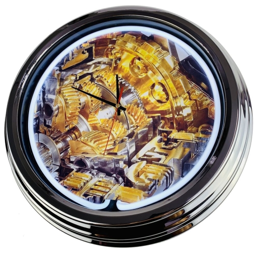 N-0447 Getriebe Große Neon-Uhr 17" Zoll Retro Wanduhr