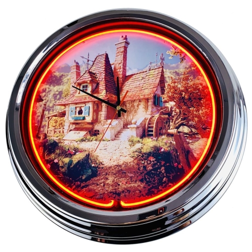 N-0453 Hexenhaus Große Neon-Uhr 17" Zoll Retro Wanduhr