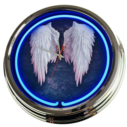 N-0455 Engelsflügel Große Neon-Uhr 17" Zoll Retro Wanduhr