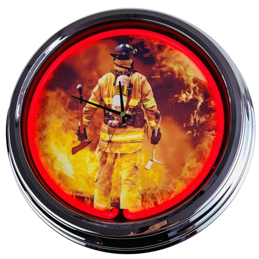 N-0457 Feuerwehr Man Große Neon-Uhr 17" Zoll Retro Wanduhr