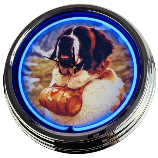 N-0475 Rettungshund Große Neon-Uhr 17" Zoll Retro Wanduhr