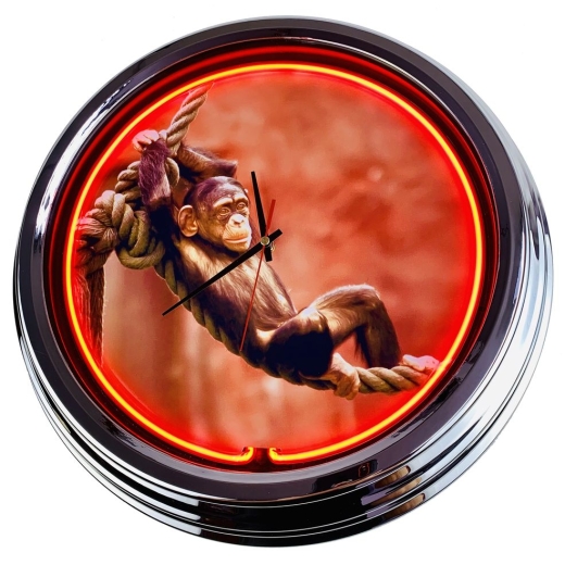 N-0477 Schimpanse Große Neon-Uhr 17" Zoll Retro Wanduhr