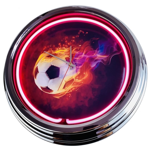 N-0485 Flammen Fußball Große Neon-Uhr 17" Zoll Retro Wanduhr