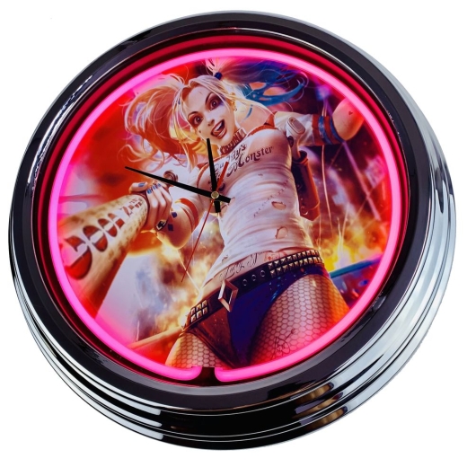 N-0490 Daddy´Lil Monste Große Neon-Uhr 17" Zoll Retro Wanduhr