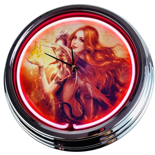 N-0491 Game 2 / Große Neon-Uhr 17" Zoll Retro Wanduhr
