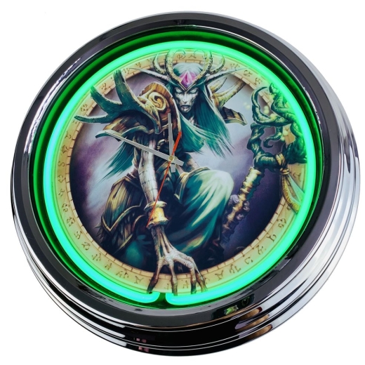 N-0492 Game 4 / Große Neon-Uhr 17" Zoll Retro Wanduhr
