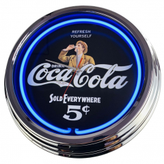 N-0229 Coke 5Cent Große Neon-Uhr 17" Zoll Retro Wanduhr