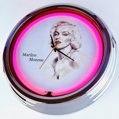 N-0890 Pretty Women Große Neon-Uhr 17" Zoll Retro Wanduhr