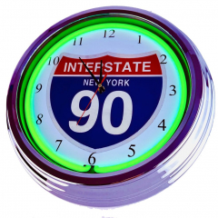 N-0895 Interstate 90 New-York Große Neon-Uhr 17" Zoll Retro Wanduhr