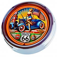 N-0878 Route 66 Hot Rod Große Neon-Uhr 17" Zoll Retro Wanduhr
