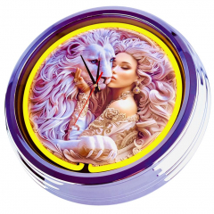 N-0857 Löwe Frau Große Neon-Uhr 17" Zoll Retro Wanduhr