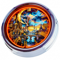 N-0821 Fantasy World Große Neon-Uhr 17" Zoll Retro Wanduhr