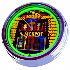 N-0815 Geldspielautomat Merkur Big Jackpot Große Neon-Uhr 17" Zoll Retro Wanduhr
