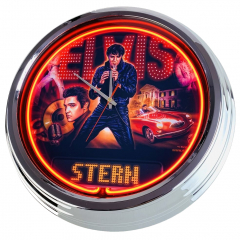 N-0720 Flipper Elvis Pinball 2014 Große Neon-Uhr 17" Zoll Retro Wanduhr
