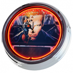 N-0703 Flipper Terminator 2 Williams 1991 Große Neon-Uhr 17" Zoll Retro Wanduhr