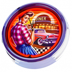 N-0691 Diner Nr.7 - Große Neon-Uhr 17" Zoll Retro Wanduhr