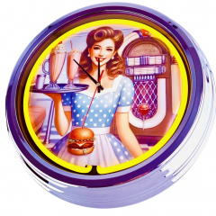 N-0694 Diner Nr.10 - Große Neon-Uhr 17" Zoll Retro Wanduhr