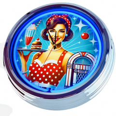 N-0698 Diner Nr.14 - Große Neon-Uhr 17" Zoll Retro Wanduhr