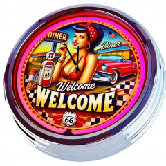 N-0686 Diner Nr.2 - Große Neon-Uhr 17" Zoll Retro Wanduhr