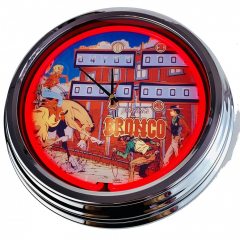 N-0504 Flipper Bronco Gottlieb 1977 Große Neon-Uhr 17" Zoll Retro Wanduhr