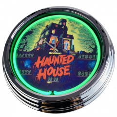 N-0509 Flipper Haunted House Gottlieb 1982 Große Neon-Uhr 17" Zoll Retro Wanduhr