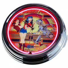N-0532 Flipper Pinball Pool Gottlieb 1979 Große Neon-Uhr 17" Zoll Retro Wanduhr