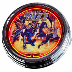 N-0545 Flipper Kiss Stern 2015 Große Neon-Uhr 17" Zoll Retro Wanduhr