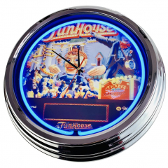 N-0572 Flipper Funhouse Williams 1990 Große Neon-Uhr 17" Zoll Retro Wanduhr