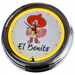 N-0276 El Bonito Große Neon-Uhr 17" Zoll Retro Wanduhr