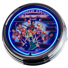 N-0586 Flipper Harlem Globetrotters Bally 1979 Große Neon-Uhr 17" Zoll Retro Wanduhr