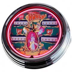 N-0588 Flipper Honey Williams 1972 Große Neon-Uhr 17" Zoll Retro Wanduhr