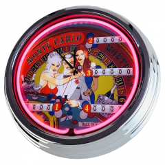 N-0595 Flipper Mote Carlo Bally 1973 Große Neon-Uhr 17" Zoll Retro Wanduhr