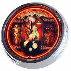 N-0596 Flipper Eight Ball DeLuxe Bally 1984 Große Neon-Uhr 17" Zoll Retro Wanduhr