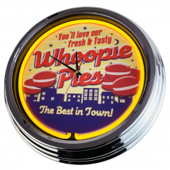 N-0601 Whoopie Pies Große Neon-Uhr 17" Zoll Retro Wanduhr