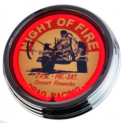 N-0618 Drag Racing - Night Of Fire Große Neon-Uhr 17" Zoll Retro Wanduhr