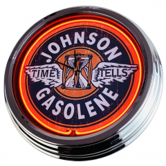 N-0622 Johnson Gasolene Große Neon-Uhr 17" Zoll Retro Wanduhr
