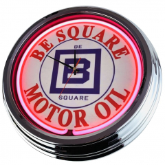 N-0631 Be Square Motor Oil Große Neon-Uhr 17" Zoll Retro Wanduhr