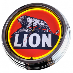 N-0637 Lion Gasoline Große Neon-Uhr 17" Zoll Retro Wanduhr